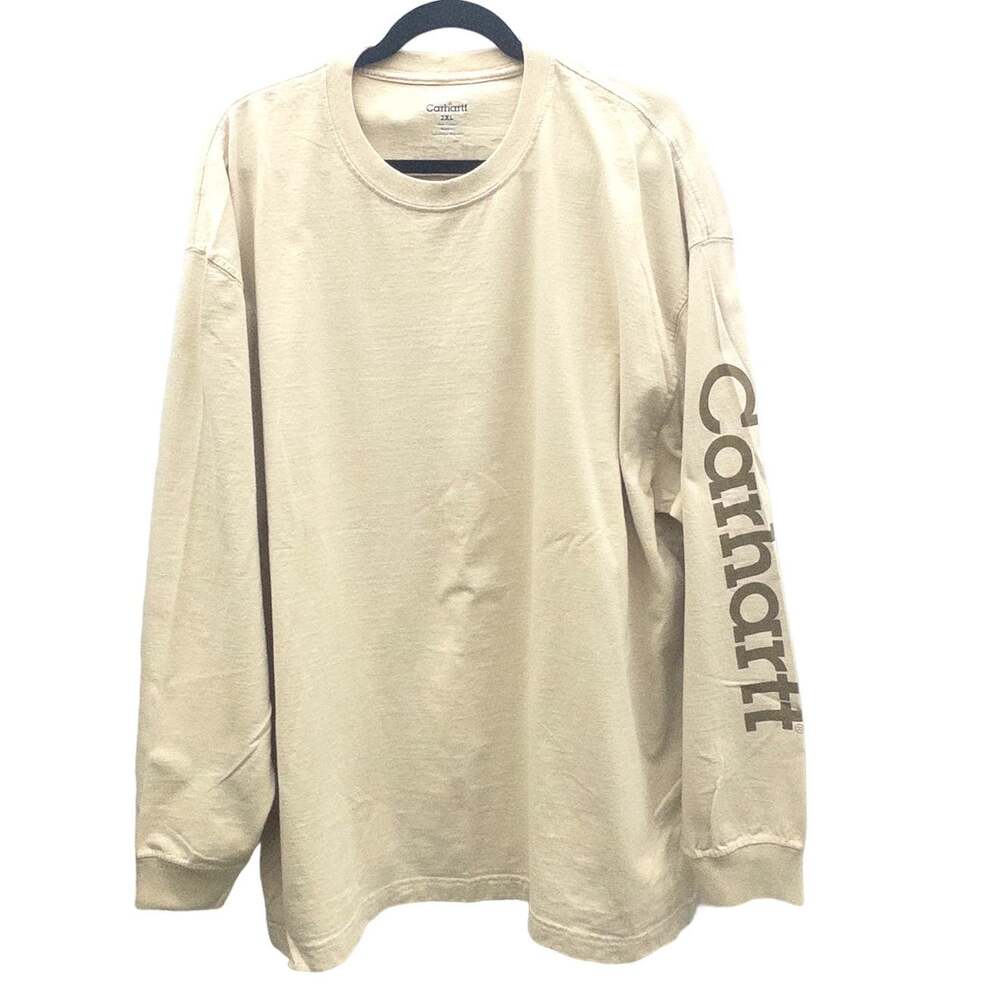 Carhartt K231 Long Sleeve Logo T Shirt 2XL Tan Mens Heavyweight Workwear Tee